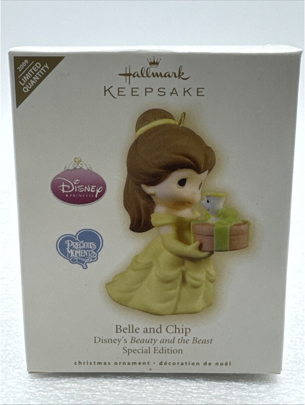 2009 Hallmark Precious Moments Belle and Chip Porcelain Ornament Beauty & Beast